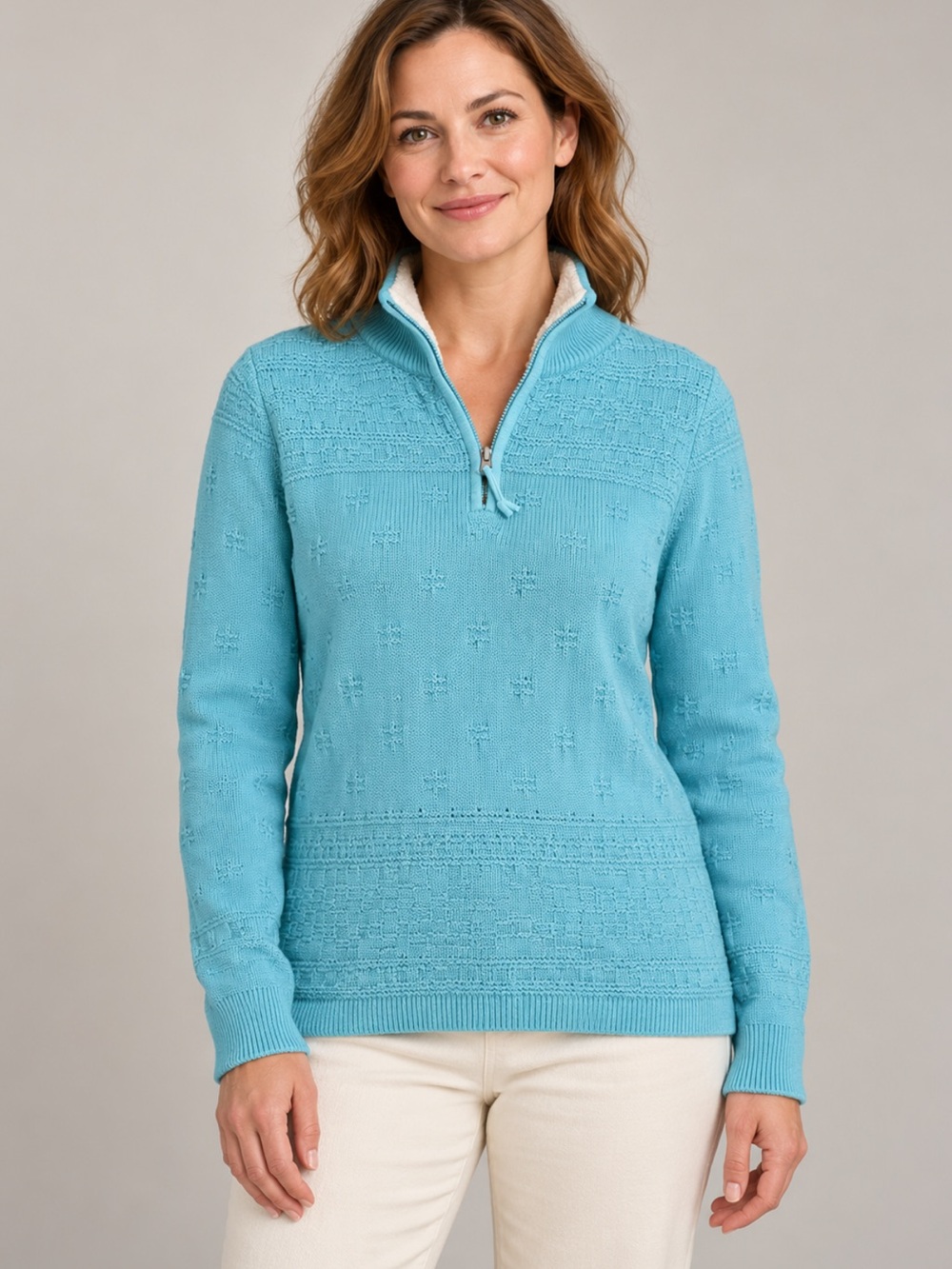Croft & Barrow Knit Cotton Half‑Zip Sweater – L | Coastal Casual | Clean‑Girl